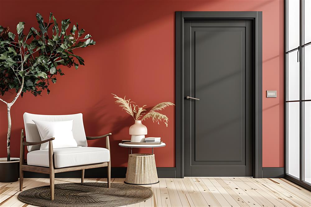 Porte intérieure moderne noire avec grands carreaux de verre, idéale pour laisser passer la lumière tout en ajoutant une touche contemporaine au décor. Exemple de portes intérieures tendance en 2025.